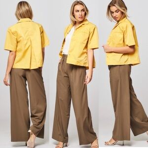 NEW Remain Birger Christensen Storm Shirt Yellow Size 4 Short Sleeves Button Top